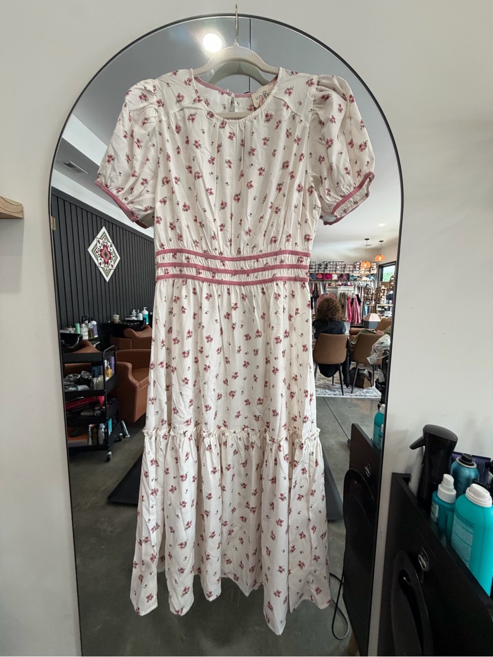 Umgee White Midi Dress with Pink Floral Print - Picture 1 of 1
